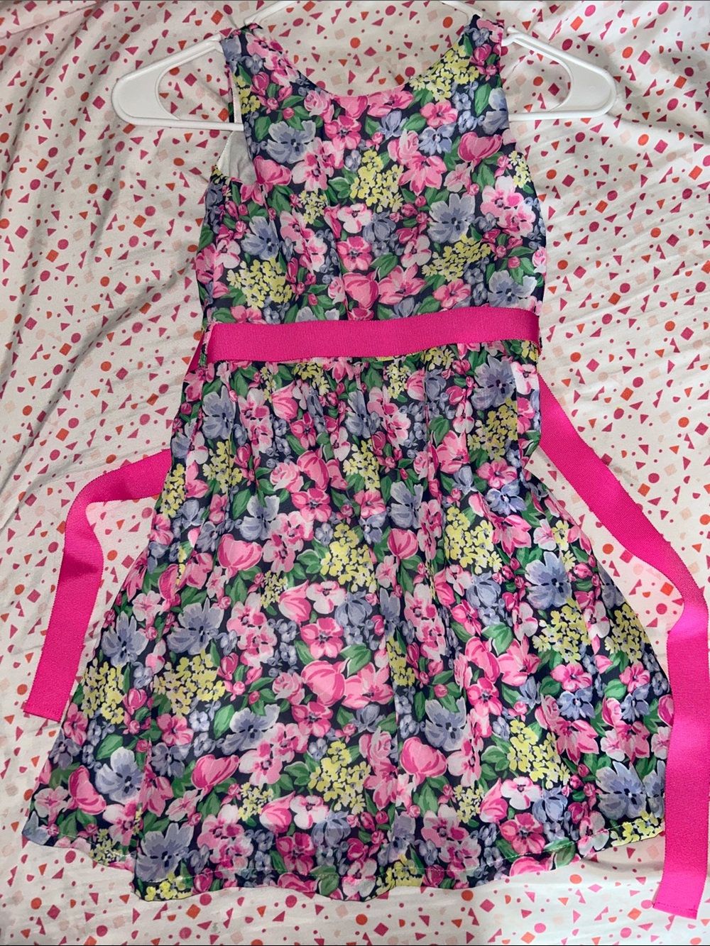 Carter's Navy Floral Dress with Pink Sash